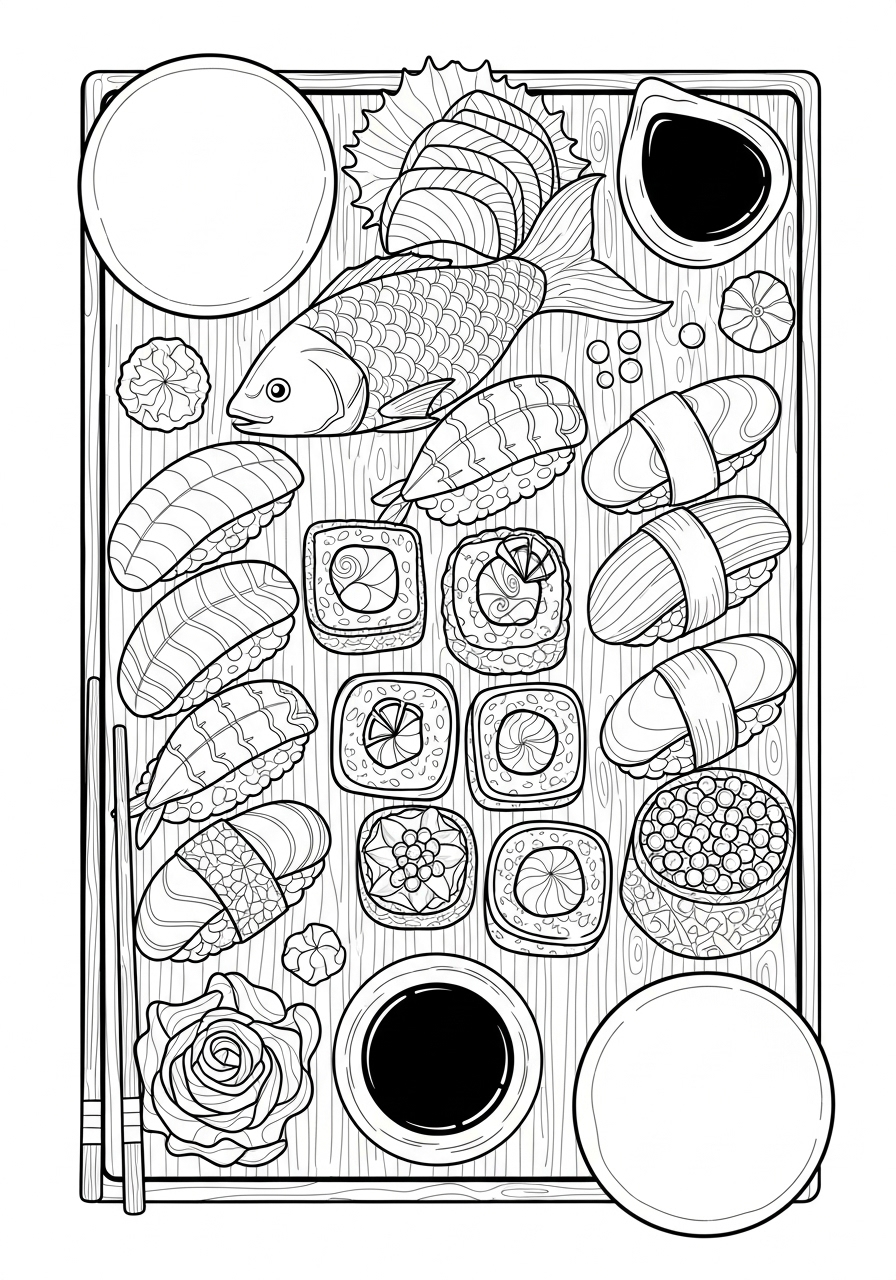 heerlijke sushi plank kleurplaat