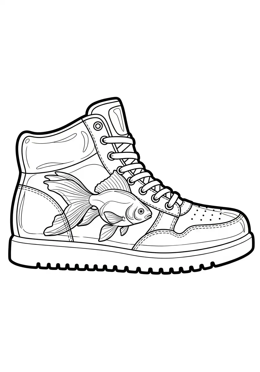 Schoen kleurplaat 9 high top sneaker met goudvis kleurplaat
