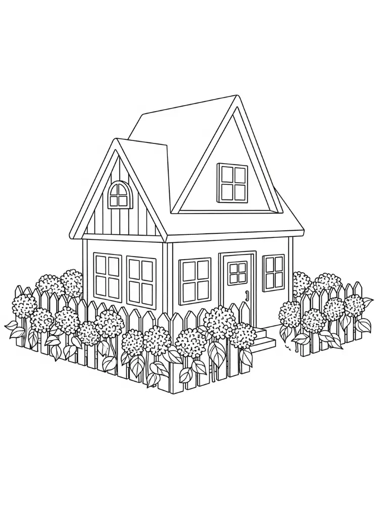 Hortensia Kleurplaat 8 huis met hortensia heg kleurplaat