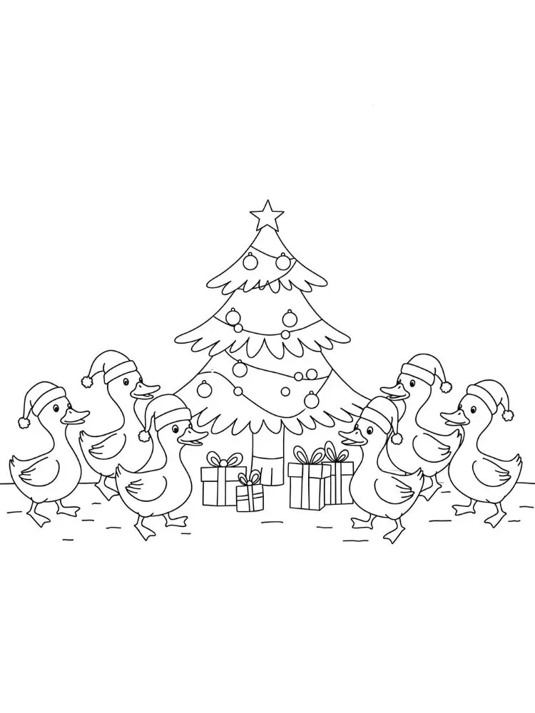 Kleurplaat Eend 12 kerstfeest met eendjes kleurplaat