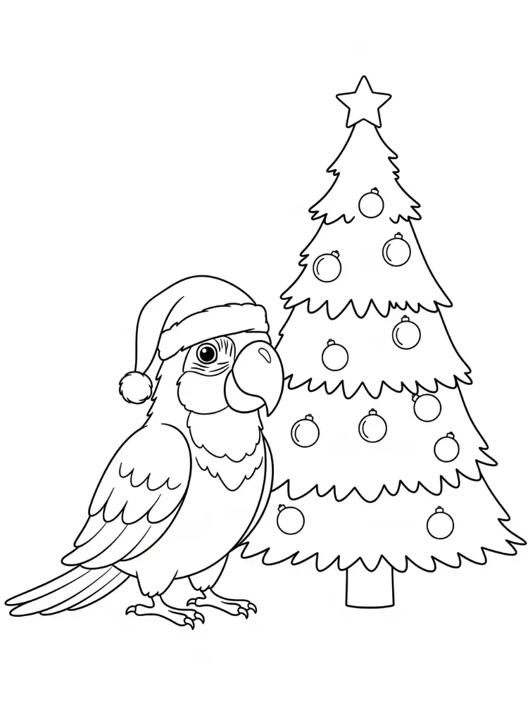 Papegaai Kleurplaat 9 kerstpapegaai met kerstboom kleurplaat