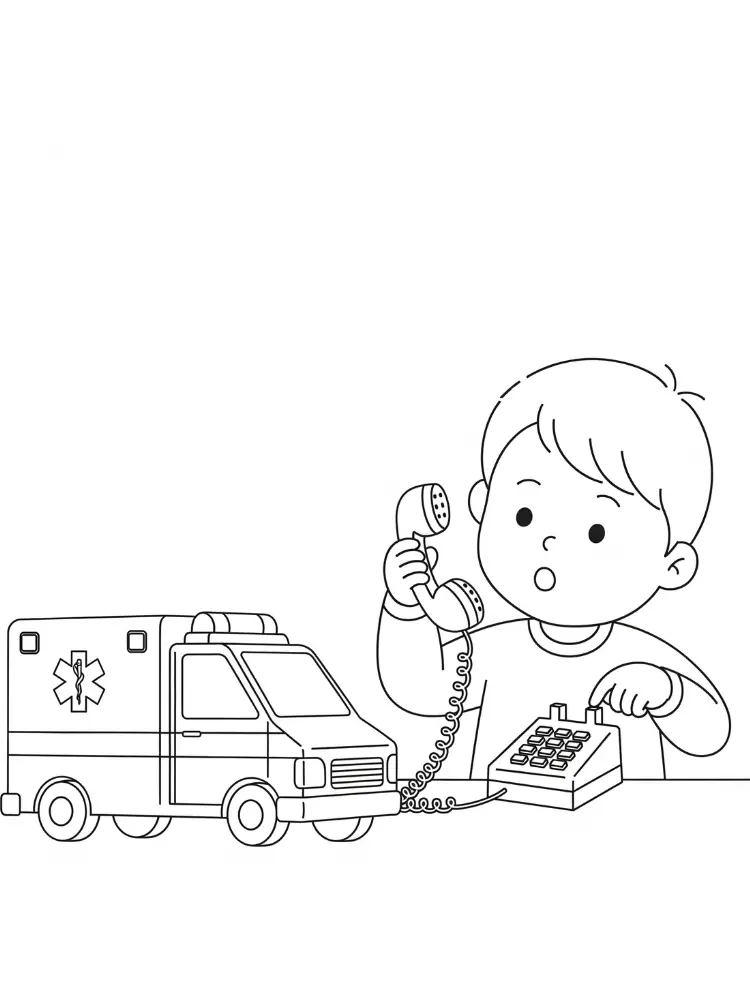 Kleurplaat Ambulance 19 kind belt noodnummer met ambulance kleurplaat