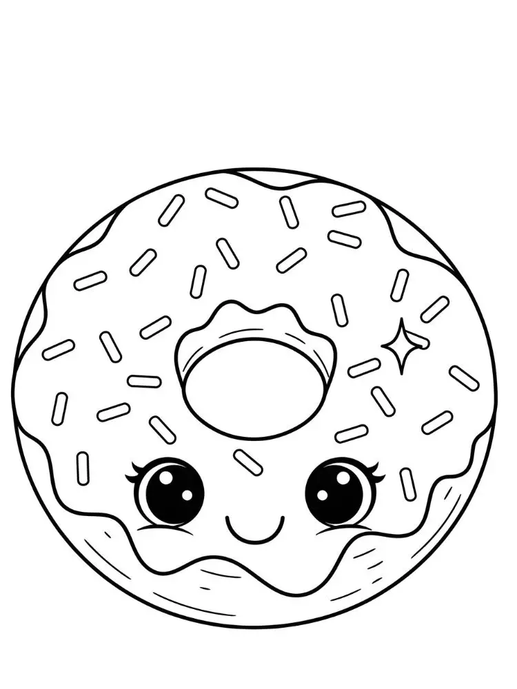 kleurplaat Donut 10 lieve donut met glimlach en sprinkles kleurplaat