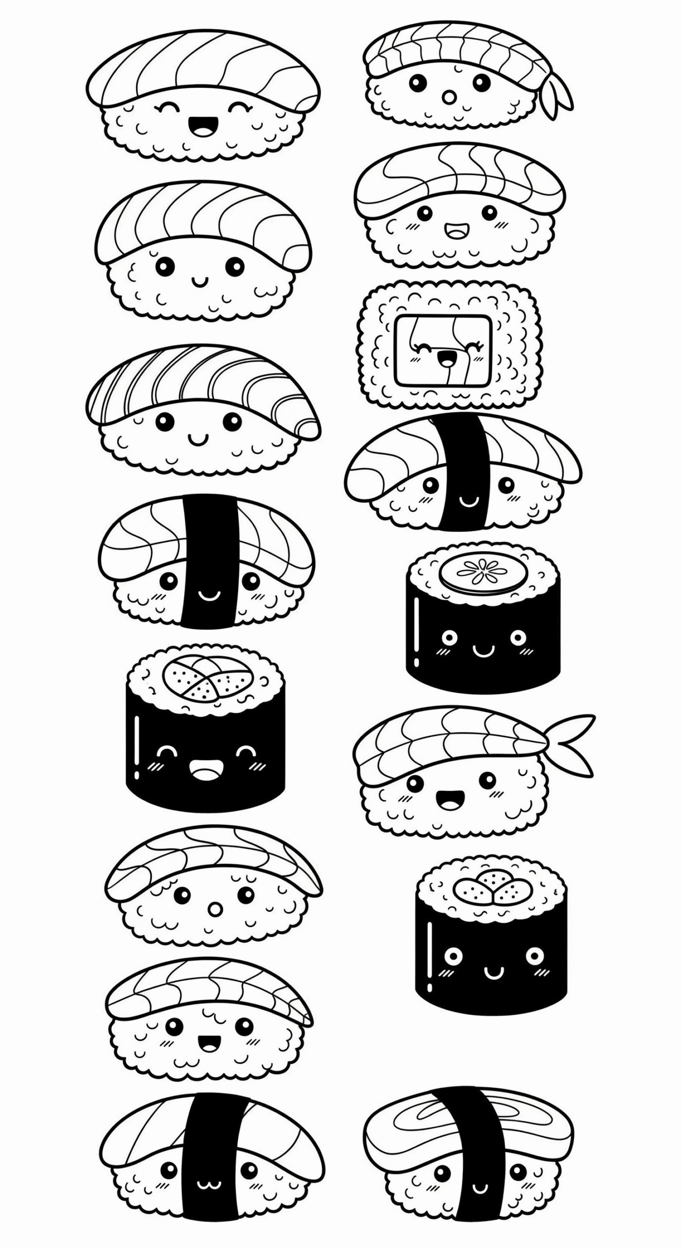 Sushi Kleurplaat 23 lieve sushi met gezichten kleurplaat