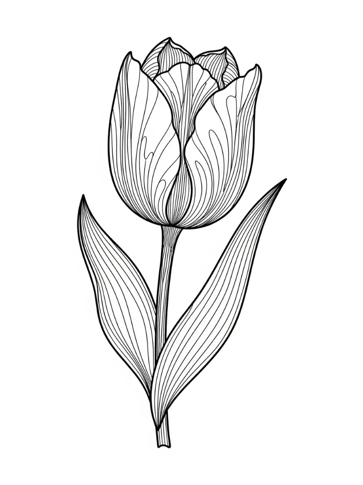 Tulp kleurplaat 18 lijntekening klassieke tulp kleurplaat