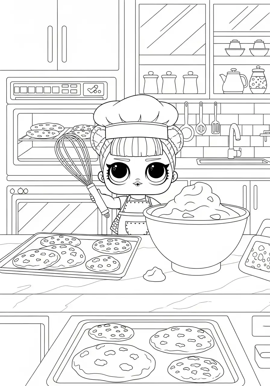 LOL Surprise kleurplaat 9 lol surprise chef kok koekjes bakken kleurplaat