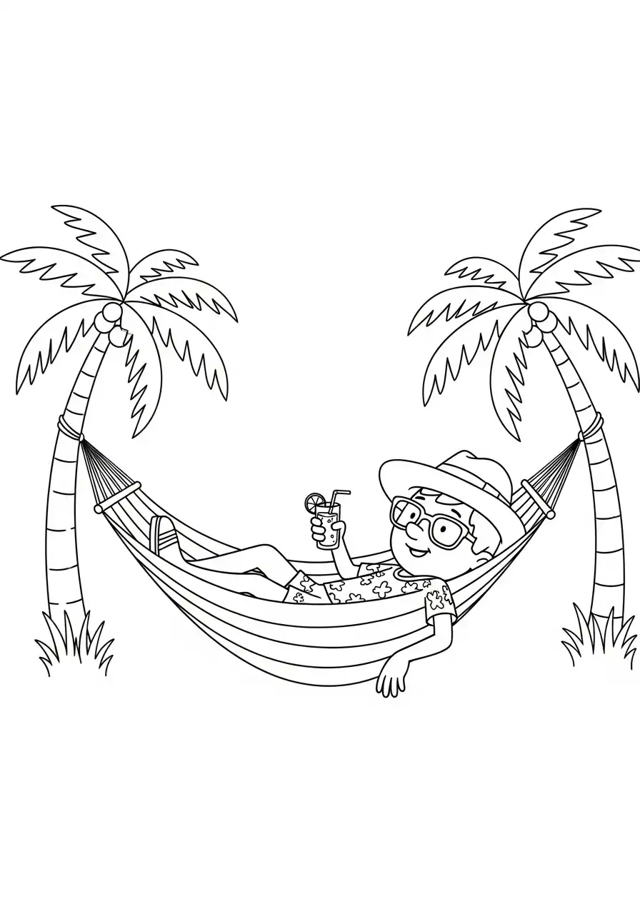 luieren in de hangmat tussen palmbomen kleurplaat