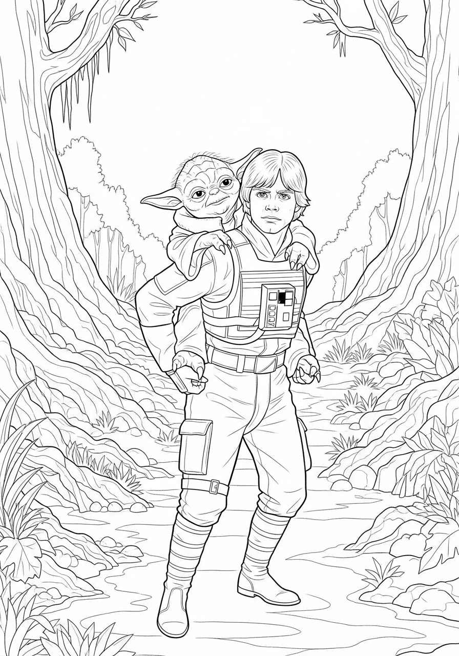 luke en meester yoda kleurplaat
