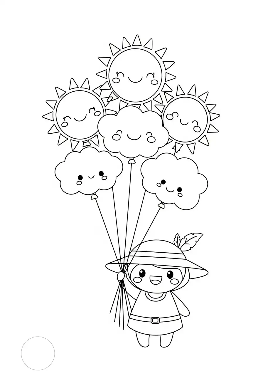 meisje met zonne wolken ballonnen kleurplaat