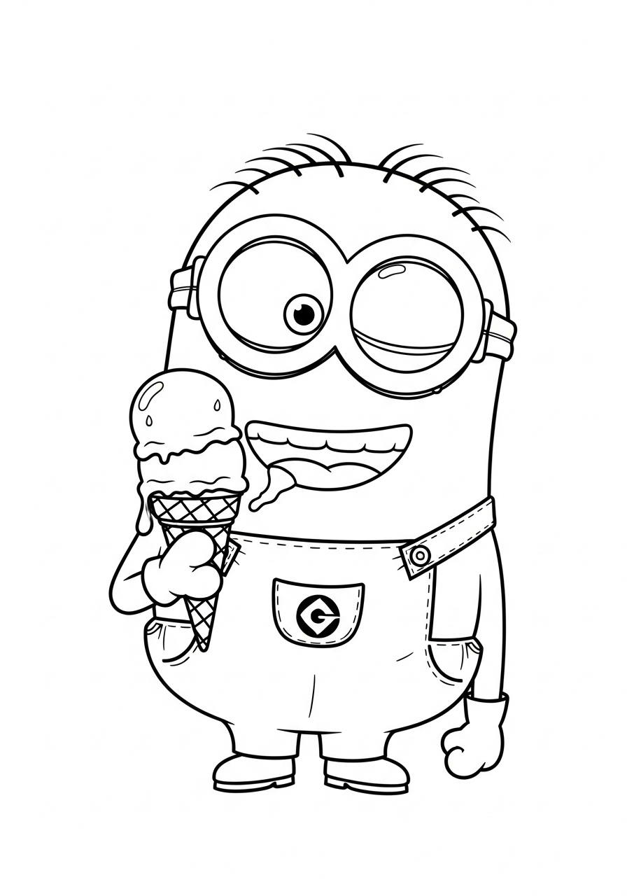 Minions kleurplaat 9 minion met ijsje kleurplaat