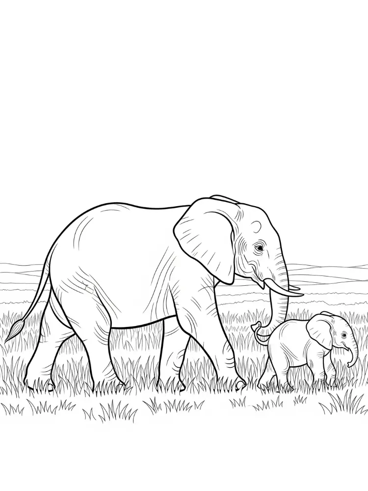 Olifant Kleurplaat 10 olifant en baby olifant wandelen kleurplaat