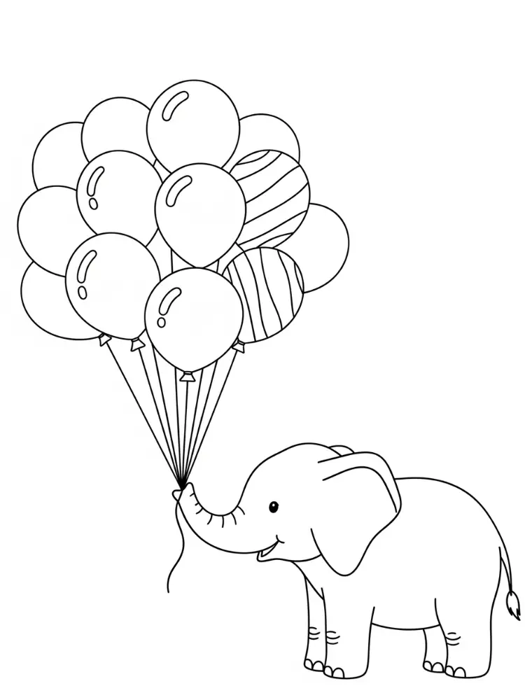 Olifant Kleurplaat 12 olifant met ballonboeket kleurplaat