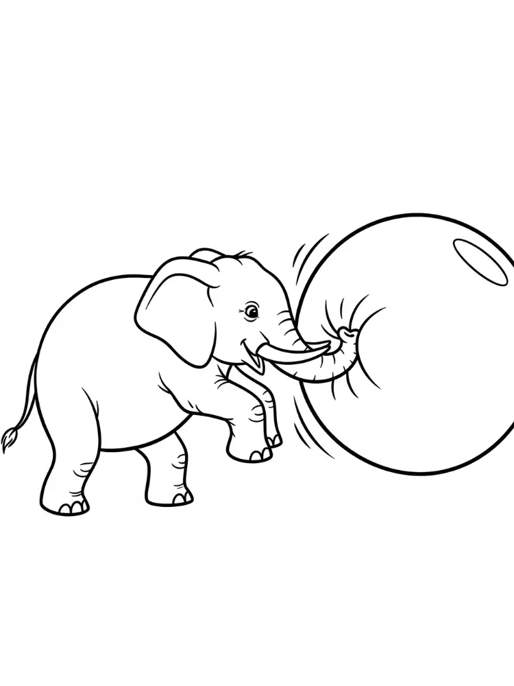 Olifant Kleurplaat 19 olifant speelt met grote bal kleurplaat