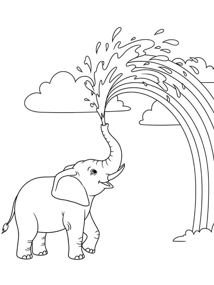 Olifant Kleurplaat 18 olifant spuit water rainbow kleurplaat