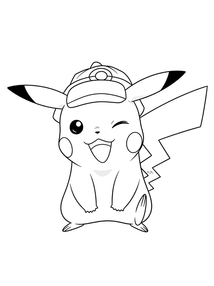 Pikachu kleurplaat 8 pikachu met pet Kleurplaat