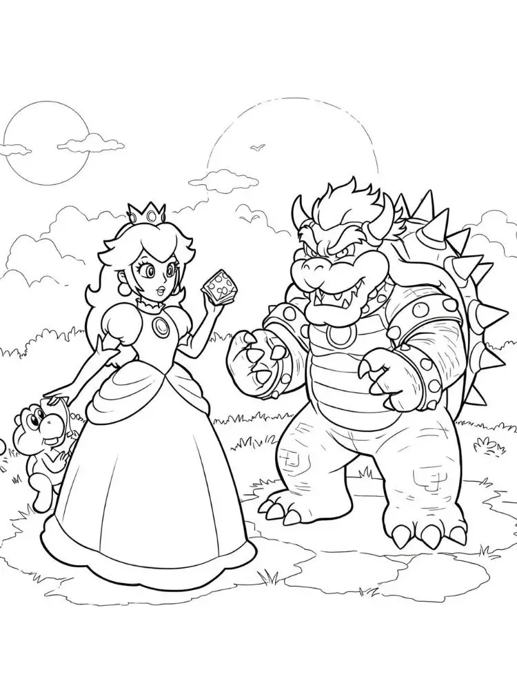 Peach kleurplaat 20 prinses peach en bowser kleurplaat