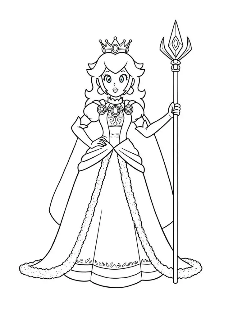 Peach kleurplaat 16 prinses peach in tuin met bloemen kleurplaat