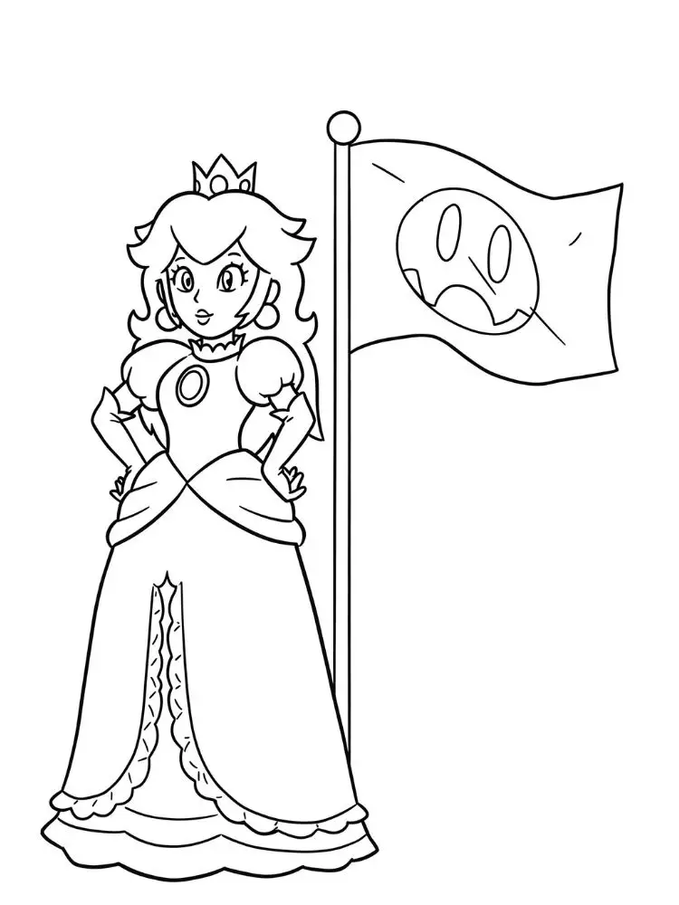Peach kleurplaat 12 prinses peach met paddenstoel kleurplaat