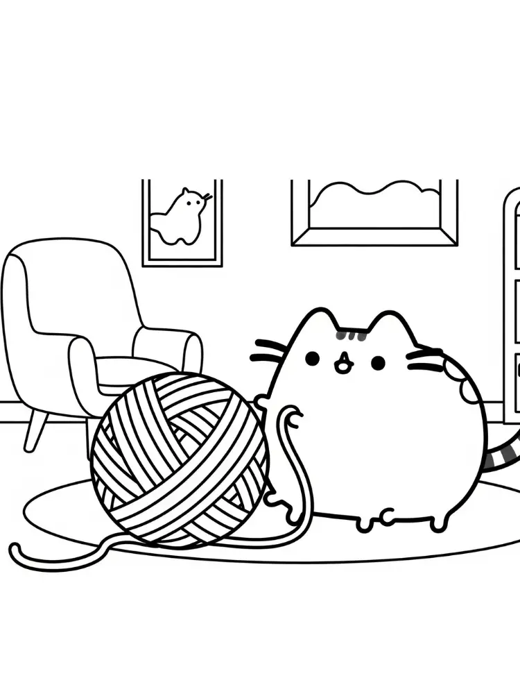 Kleurplaat Pusheen 10 pusheen en het grote bolletje wol kleurplaat