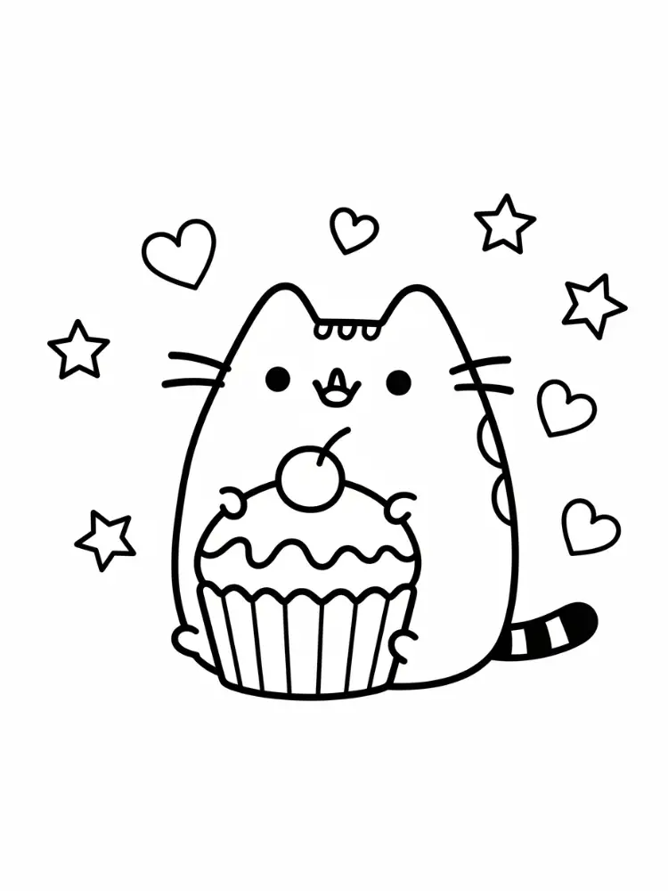 Kleurplaat Pusheen 8 pusheen met cupcakefeestje kleurplaat