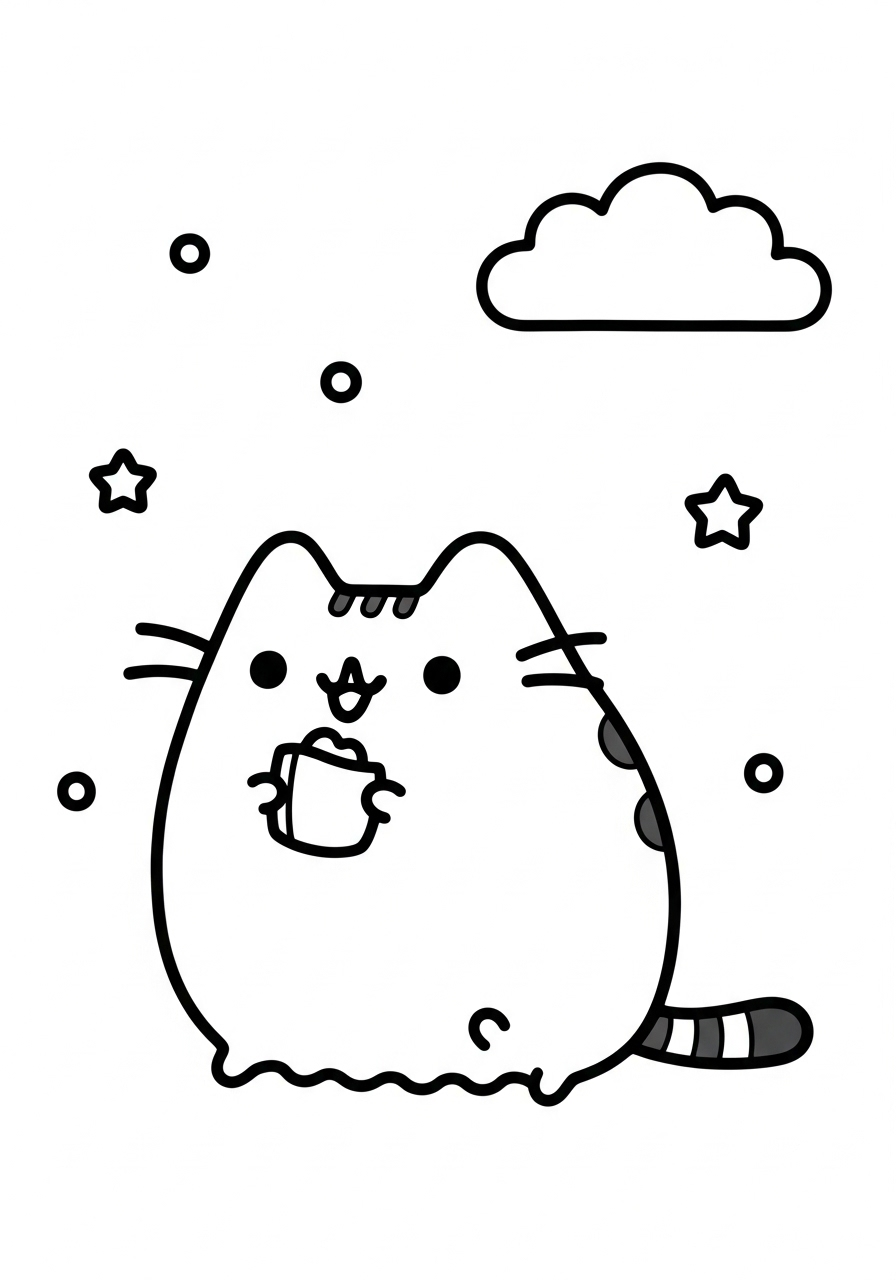 Kleurplaat Pusheen 8 pusheen met warme chocolademelk kleurplaat