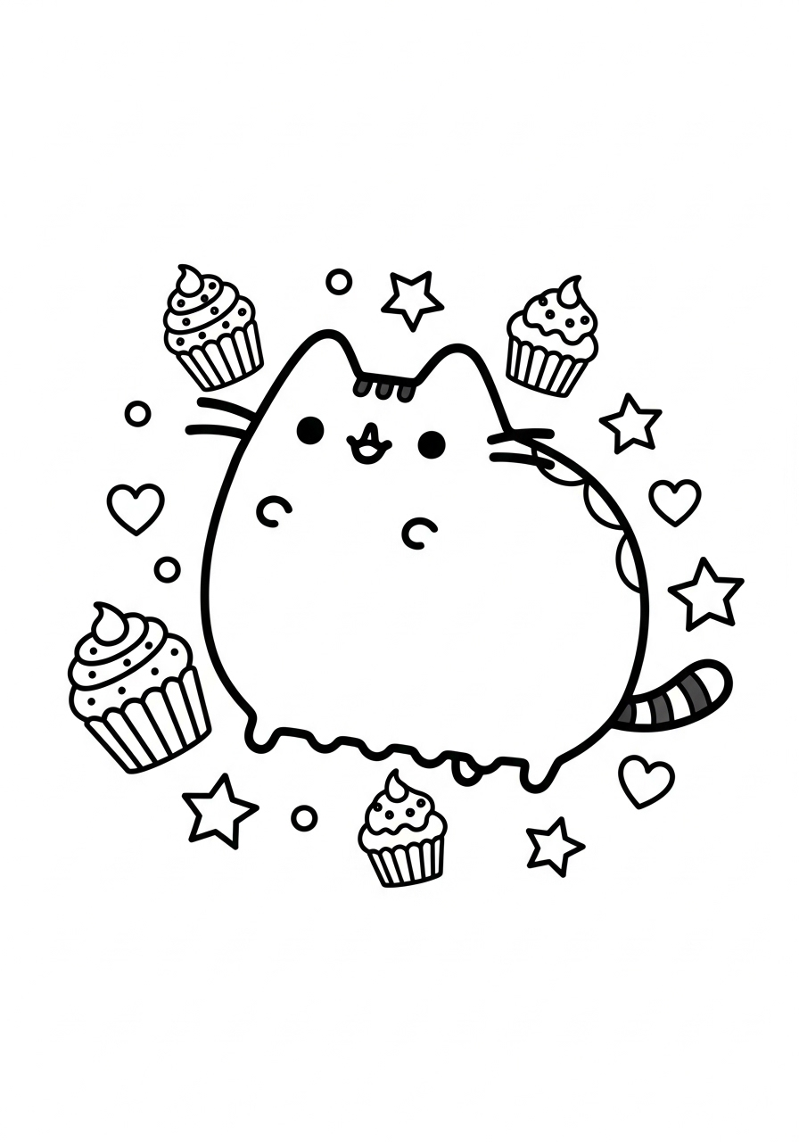Kleurplaat Pusheen 9 pusheen tussen cupcakes kleurplaat