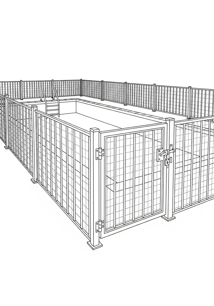 rechthoekig zwembad veiligheidshek poort kleurplaat