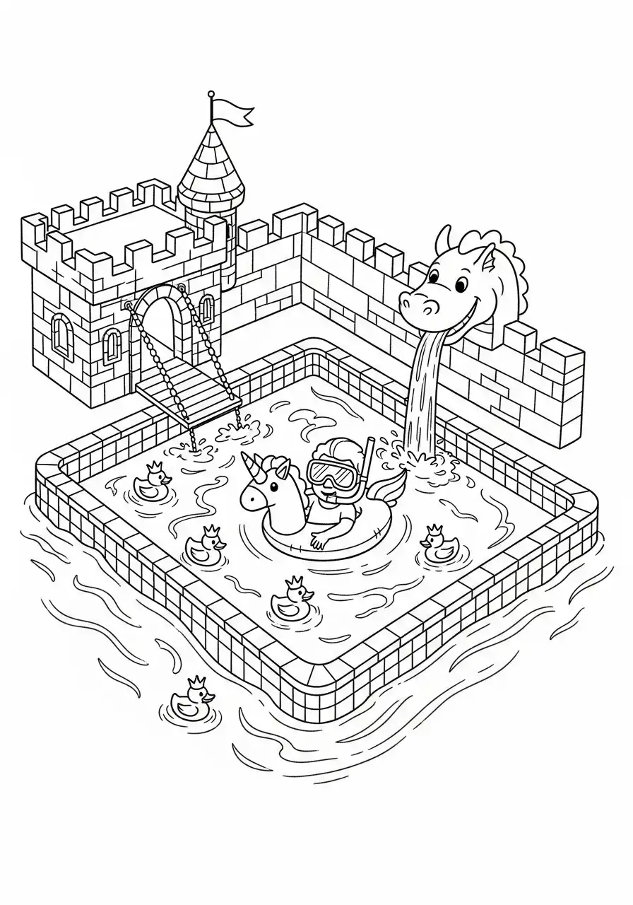 ridderkasteel drakenfontein eenhoornband zwembad kleurplaat