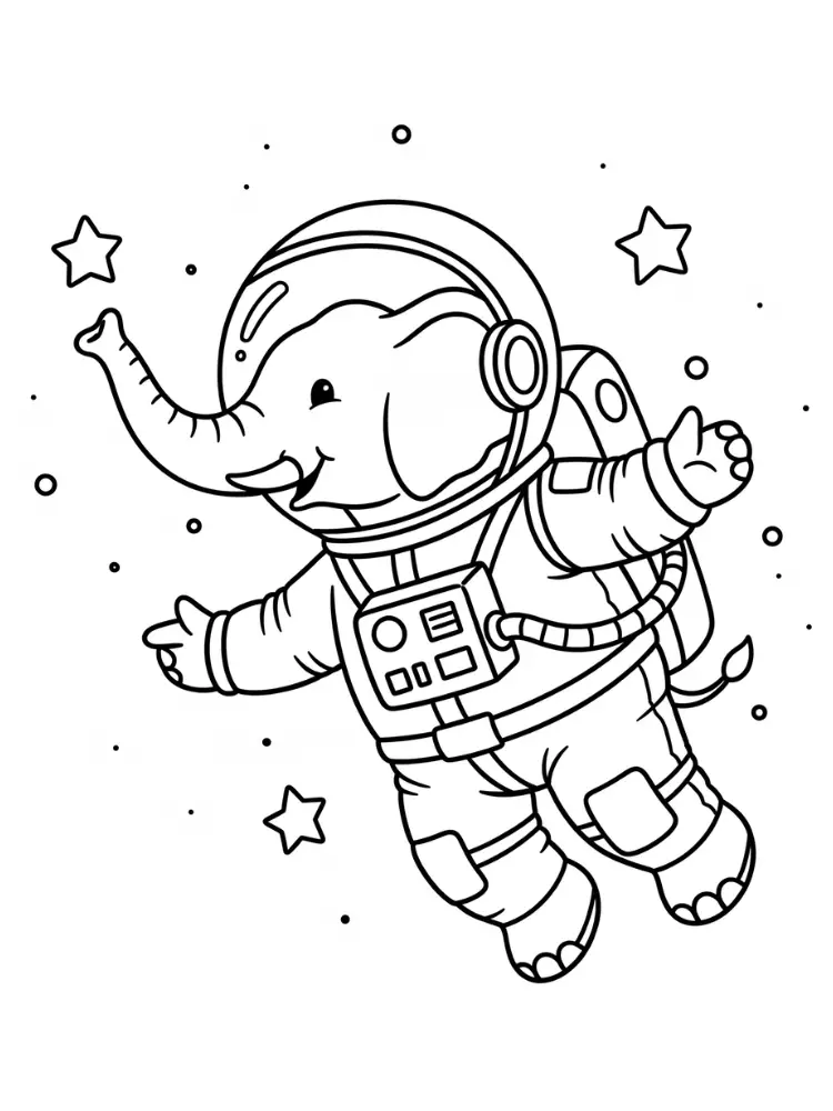 Olifant Kleurplaat 17 ruimte olifant in astronautenpak kleurplaat