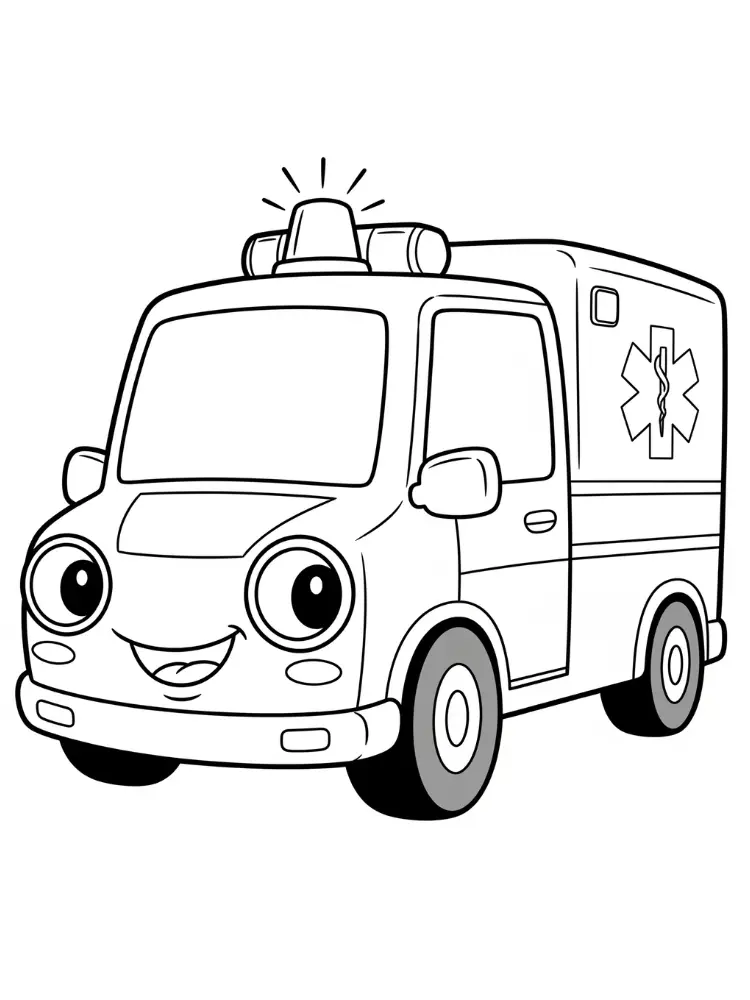 Kleurplaat Ambulance 15 schattige ambulance met gezicht kleurplaat