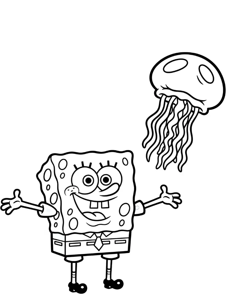 Spongebob kleurplaat 10 spongebob met kwal kleurplaat