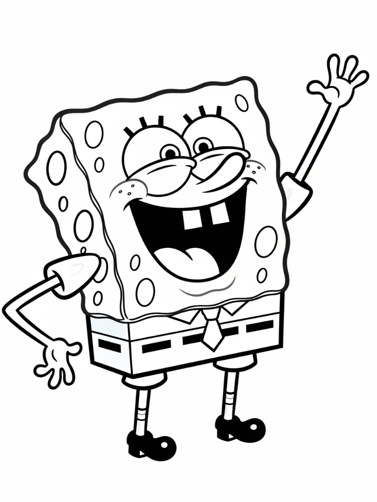 Spongebob kleurplaat 8 spongebob zwaait vrolijk kleurplaat
