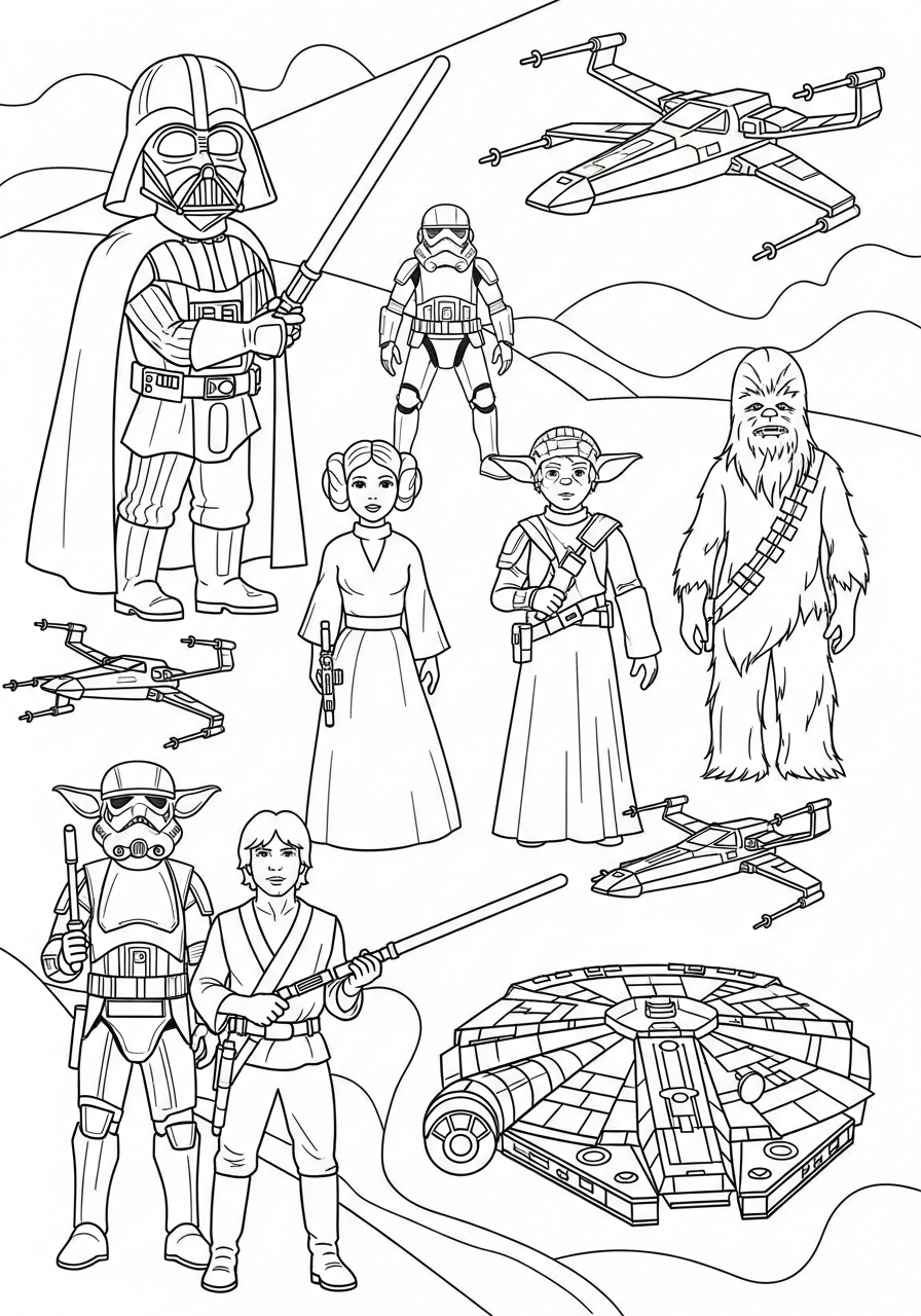 star wars helden en schurken kleurplaat