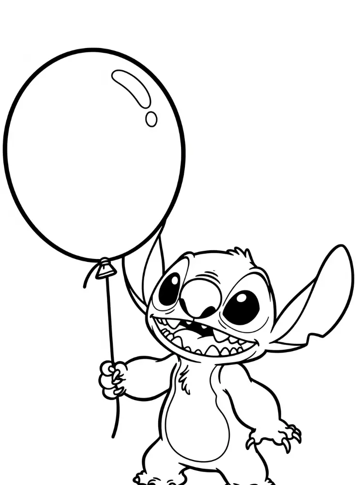 stitch met ballon kleurplaat