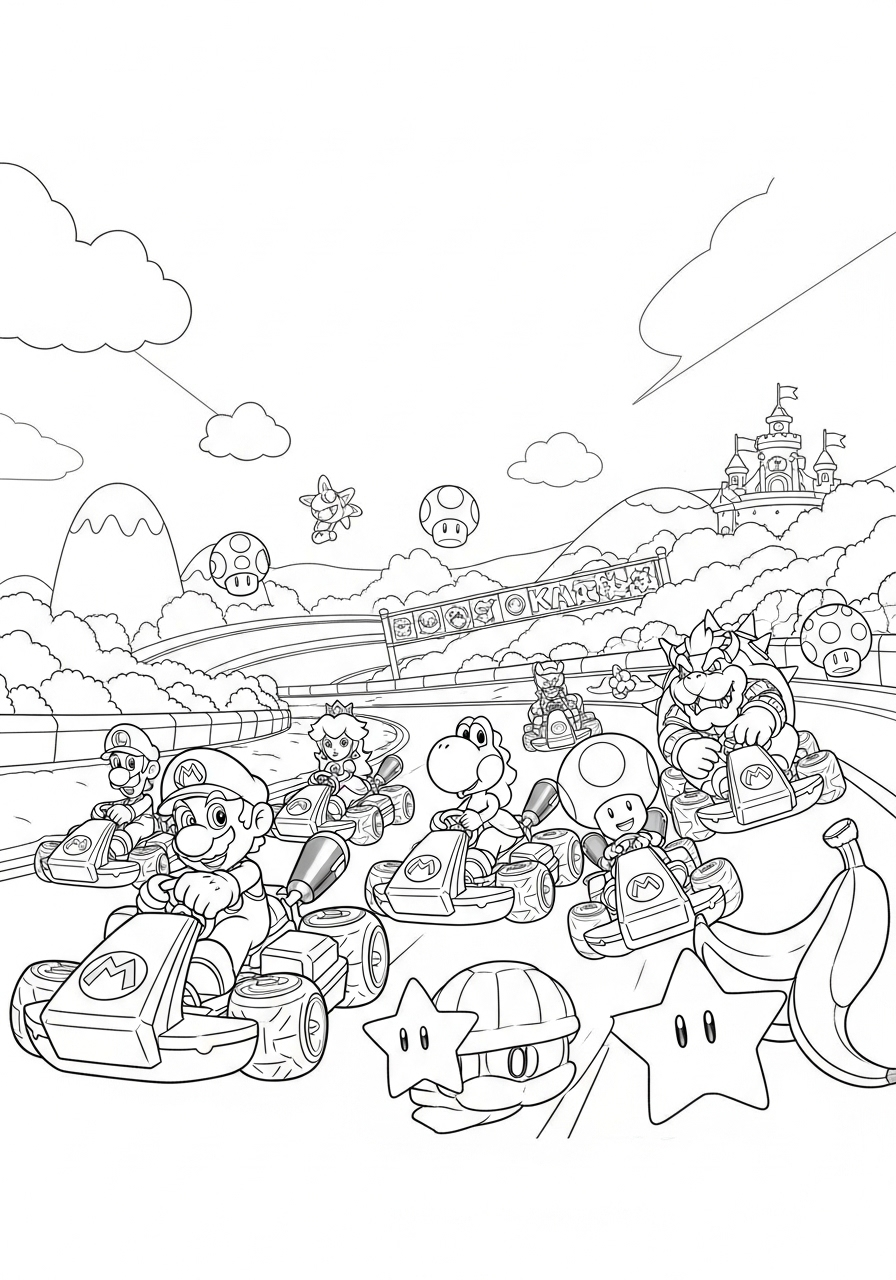 supersnelle bocht met power ups kleurplaat