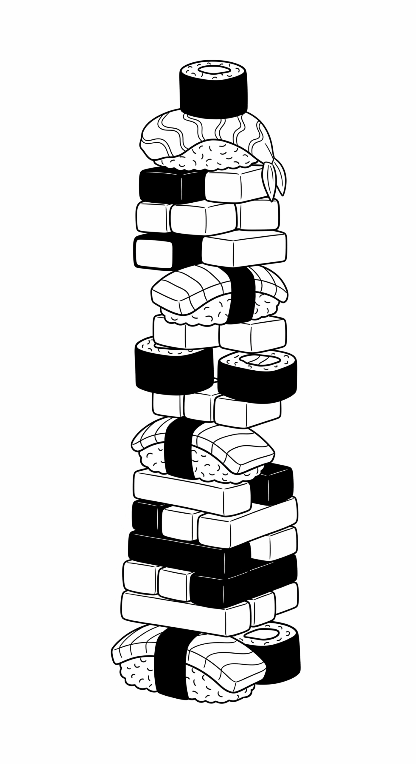 Sushi Kleurplaat 17 sushi en jenga toren spel kleurplaat