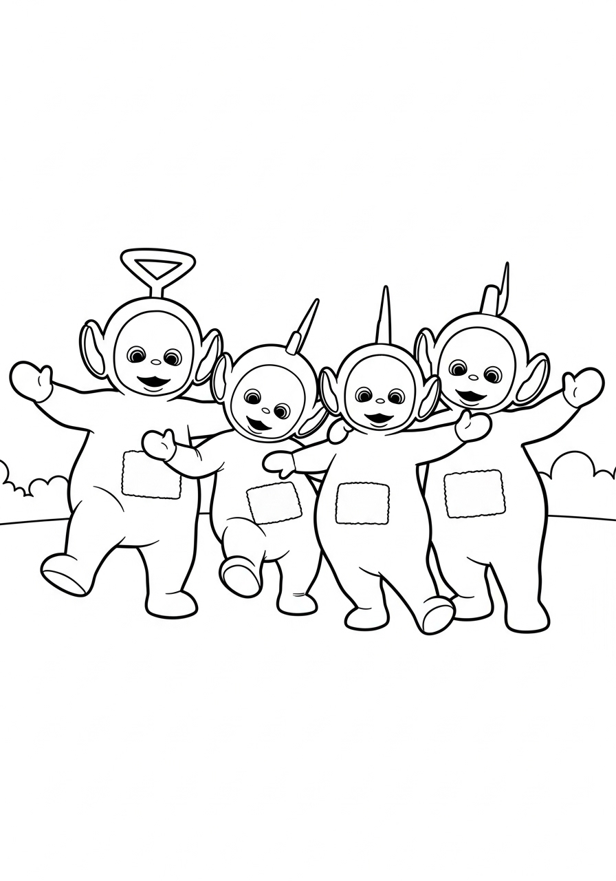 Teletubbies kleurplaat 9 teletubbies dansen samen kleurplaat