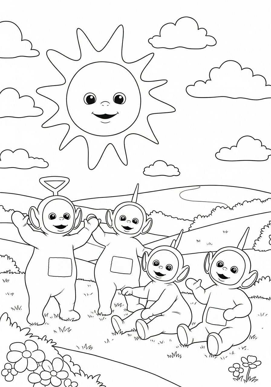 Teletubbies kleurplaat 10 teletubbies onder de lachende zon kleurplaat