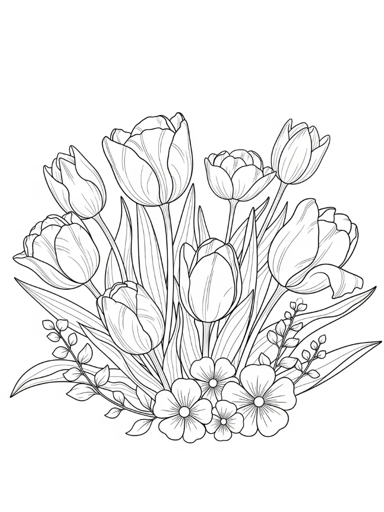 Tulp kleurplaat 10 tulpen en voorjaarsbloemen kleurplaat