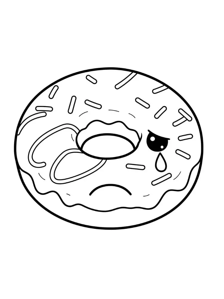 kleurplaat Donut 8 verdrietige donut met traan kleurplaat