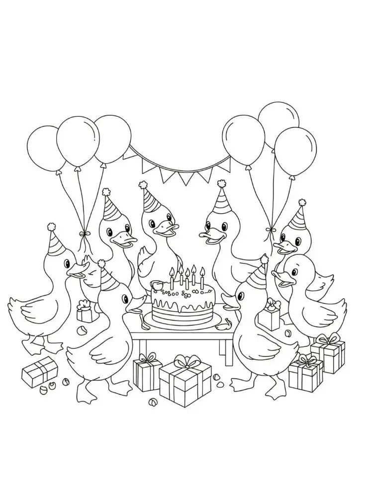 Kleurplaat Eend 8 verjaardagsfeest met eendjes kleurplaat