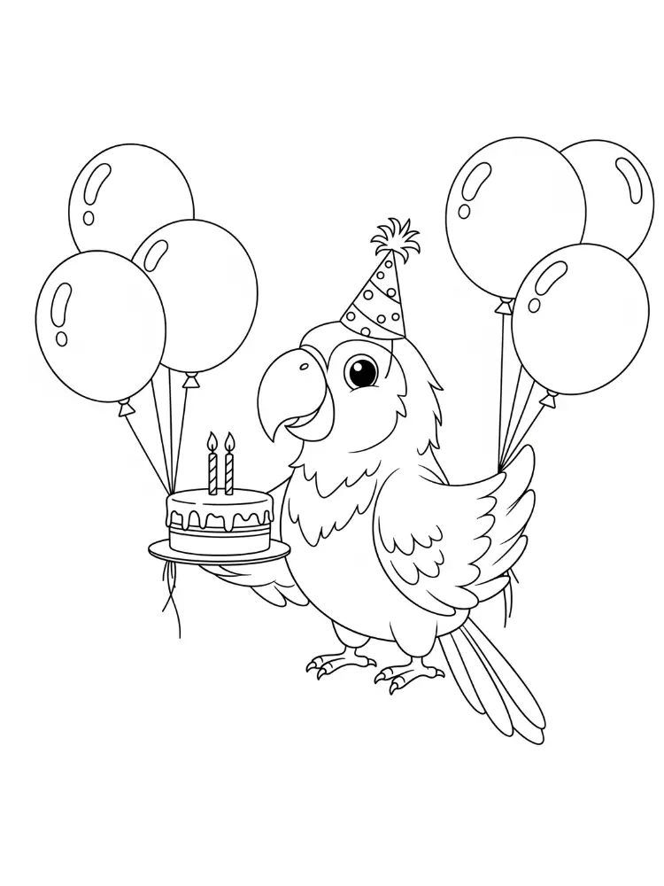 Papegaai Kleurplaat 15 verjaardagsfeest papegaai met taart kleurplaat