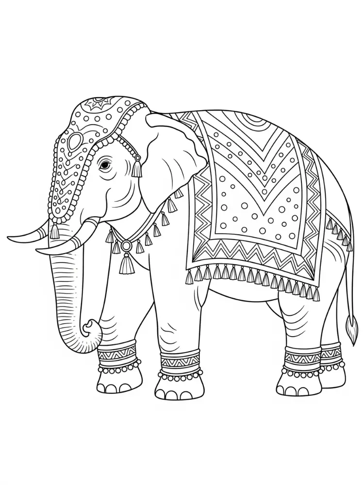 Olifant Kleurplaat 15 versierde indiaanse olifant kleurplaat