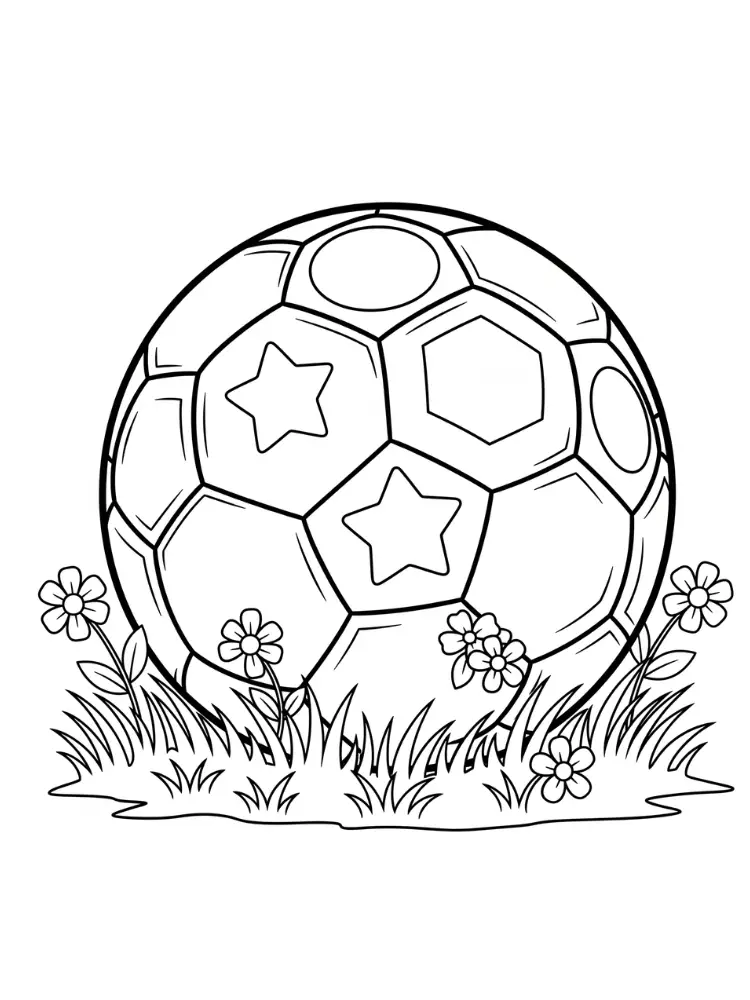 Voetbal kleurplaat 9 voetbal tussen de bloemen kleurplaat