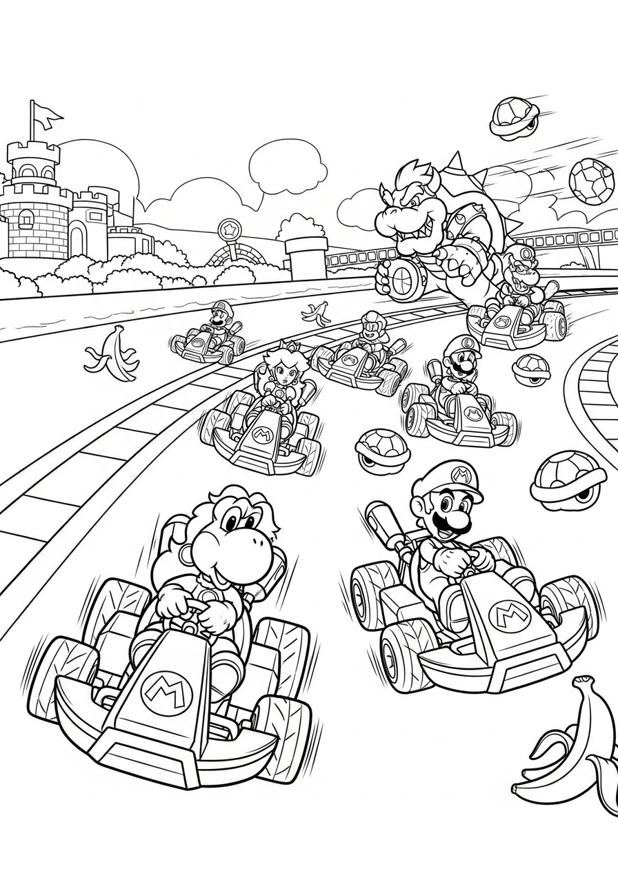 yoshi leidt de race kleurplaat