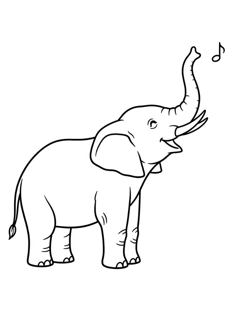 Olifant Kleurplaat 14 zingende olifant met muzieknoot kleurplaat