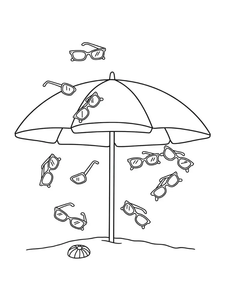 Zonnebril kleurplaat 11 zonnebrillen onder parasol kleurplaat