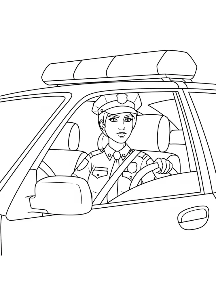 Kleurplaat Politieauto 26 Politieagente achter het stuur kleurplaat