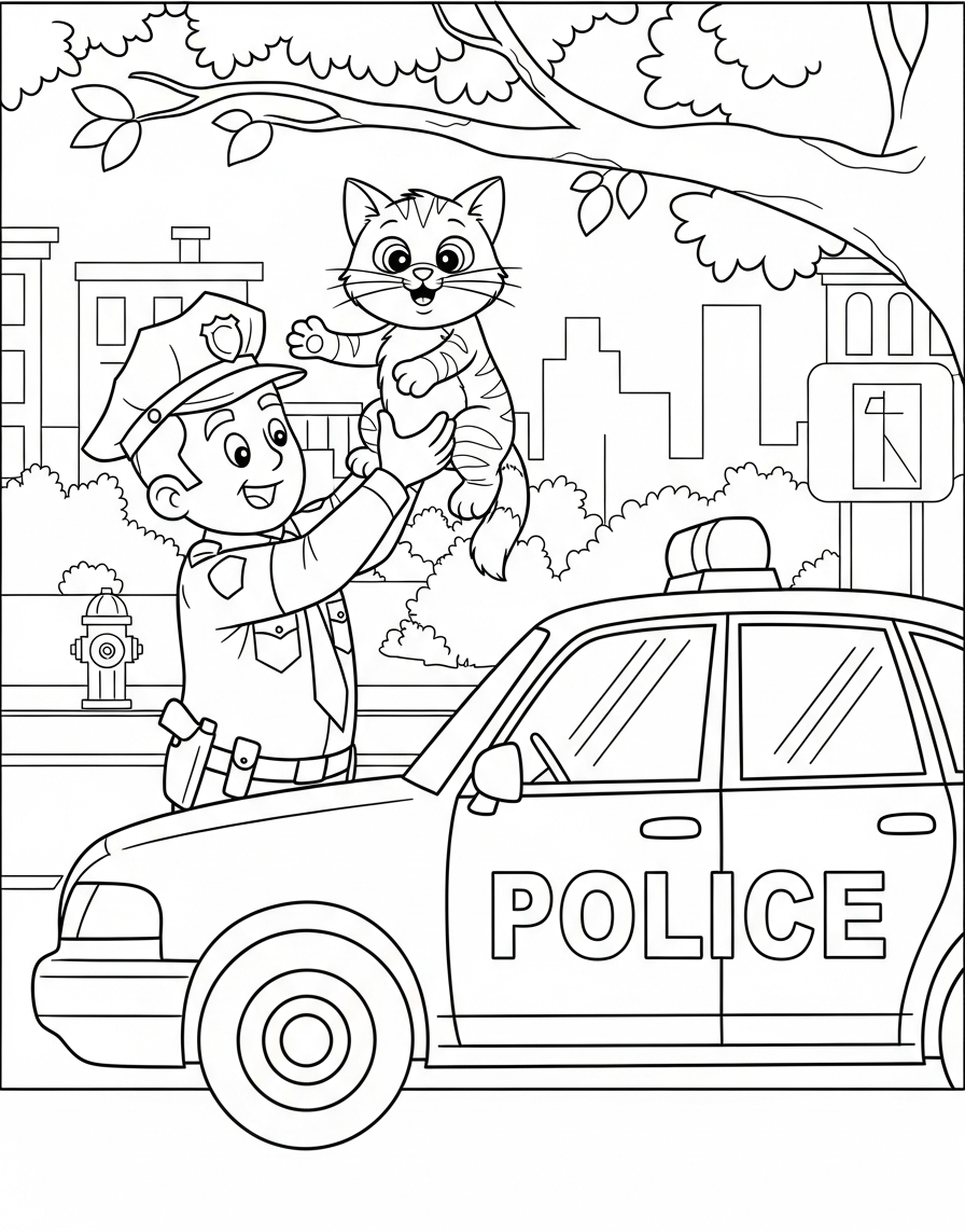 agent redt een katje kleurplaat