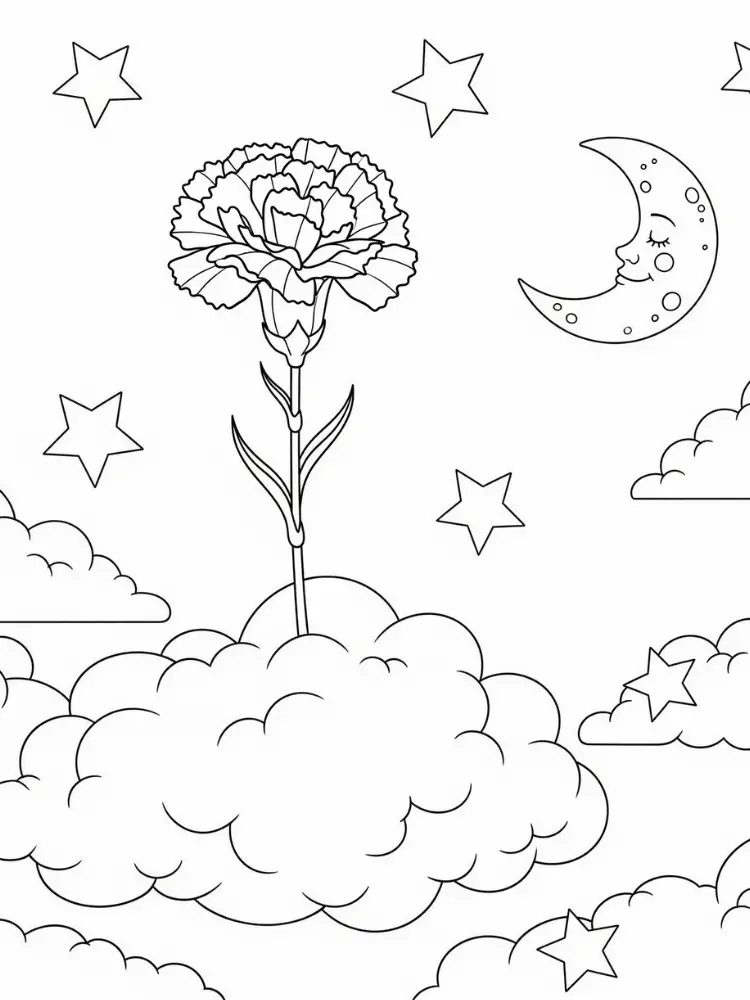 Anjer kleurplaat 18 anjer wolk sterren maan kleurplaat